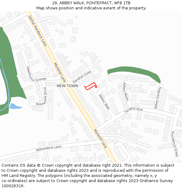 29, ABBEY WALK, PONTEFRACT, WF8 1TB: Location map and indicative extent of plot