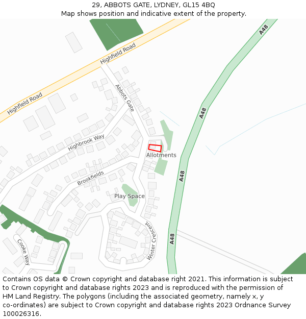 29, ABBOTS GATE, LYDNEY, GL15 4BQ: Location map and indicative extent of plot