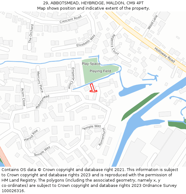 29, ABBOTSMEAD, HEYBRIDGE, MALDON, CM9 4PT: Location map and indicative extent of plot