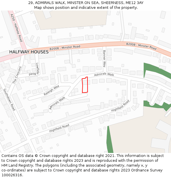 29, ADMIRALS WALK, MINSTER ON SEA, SHEERNESS, ME12 3AY: Location map and indicative extent of plot