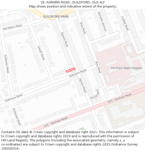 29, AGRARIA ROAD, GUILDFORD, GU2 4LF: Location map and indicative extent of plot