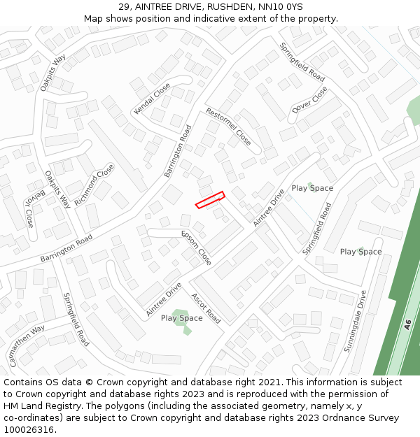 29, AINTREE DRIVE, RUSHDEN, NN10 0YS: Location map and indicative extent of plot