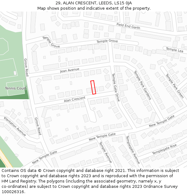 29, ALAN CRESCENT, LEEDS, LS15 0JA: Location map and indicative extent of plot