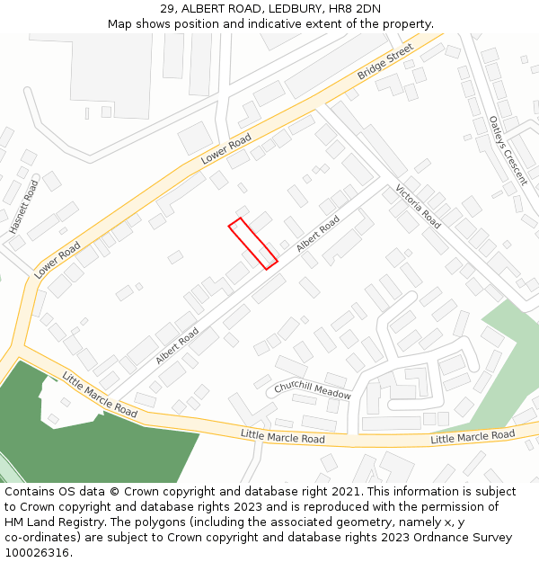 29, ALBERT ROAD, LEDBURY, HR8 2DN: Location map and indicative extent of plot