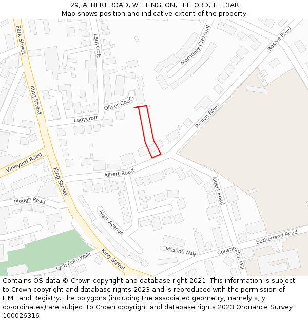 29, ALBERT ROAD, WELLINGTON, TELFORD, TF1 3AR: Location map and indicative extent of plot