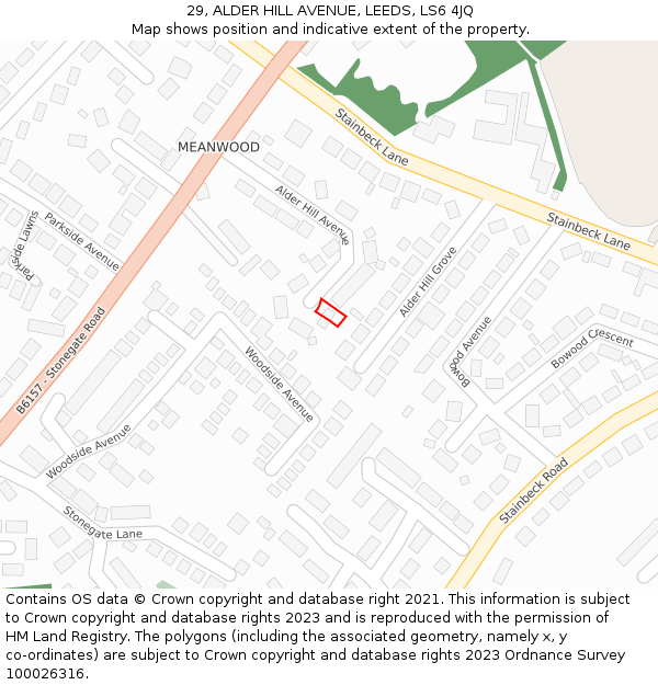 29, ALDER HILL AVENUE, LEEDS, LS6 4JQ: Location map and indicative extent of plot