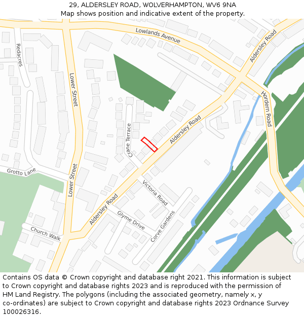 29, ALDERSLEY ROAD, WOLVERHAMPTON, WV6 9NA: Location map and indicative extent of plot