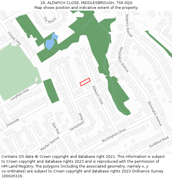 29, ALDWYCH CLOSE, MIDDLESBROUGH, TS6 0QG: Location map and indicative extent of plot