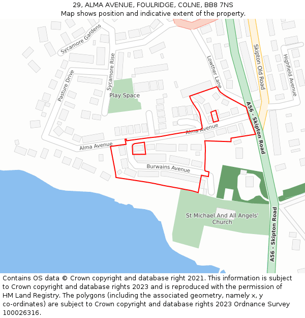 29, ALMA AVENUE, FOULRIDGE, COLNE, BB8 7NS: Location map and indicative extent of plot