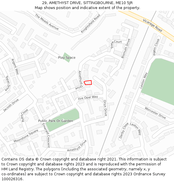 29, AMETHYST DRIVE, SITTINGBOURNE, ME10 5JR: Location map and indicative extent of plot