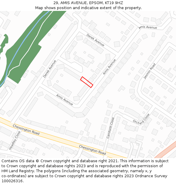 29, AMIS AVENUE, EPSOM, KT19 9HZ: Location map and indicative extent of plot