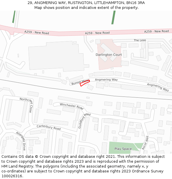 29, ANGMERING WAY, RUSTINGTON, LITTLEHAMPTON, BN16 3RA: Location map and indicative extent of plot