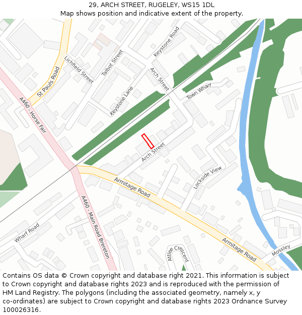 29, ARCH STREET, RUGELEY, WS15 1DL: Location map and indicative extent of plot