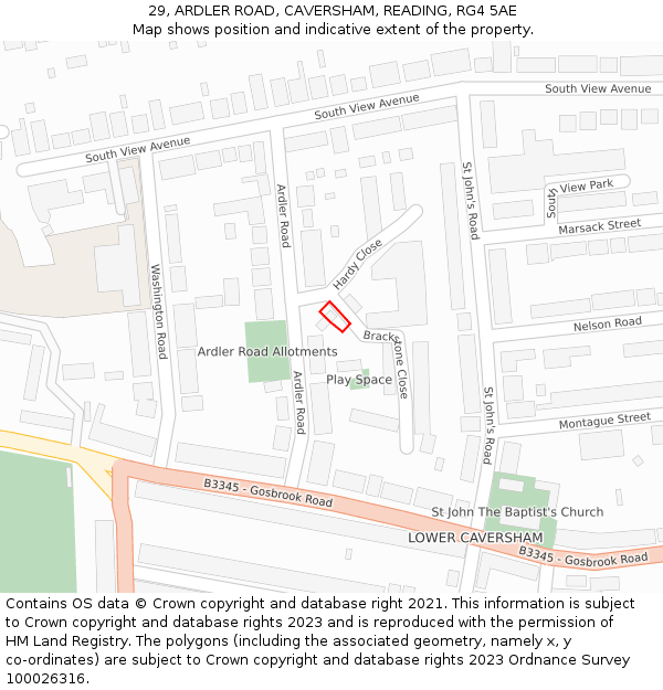 29, ARDLER ROAD, CAVERSHAM, READING, RG4 5AE: Location map and indicative extent of plot