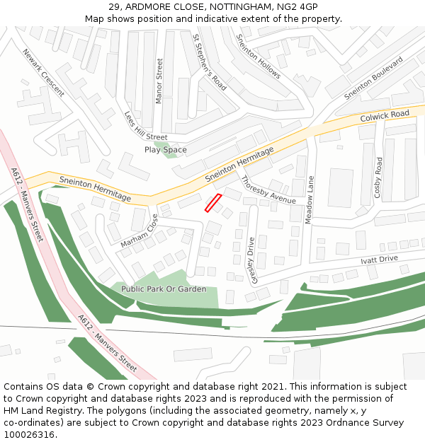29, ARDMORE CLOSE, NOTTINGHAM, NG2 4GP: Location map and indicative extent of plot