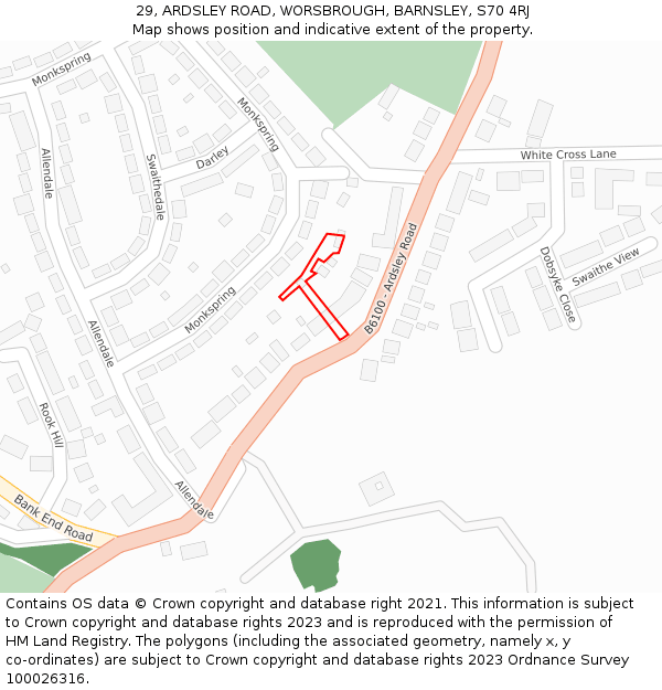 29, ARDSLEY ROAD, WORSBROUGH, BARNSLEY, S70 4RJ: Location map and indicative extent of plot