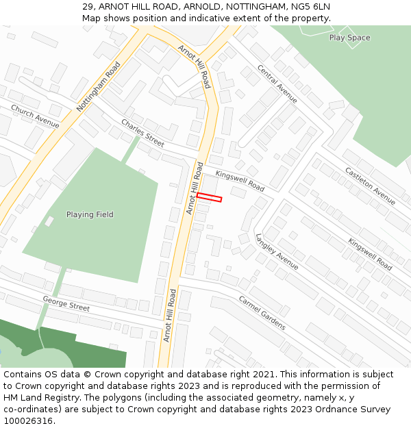 29, ARNOT HILL ROAD, ARNOLD, NOTTINGHAM, NG5 6LN: Location map and indicative extent of plot