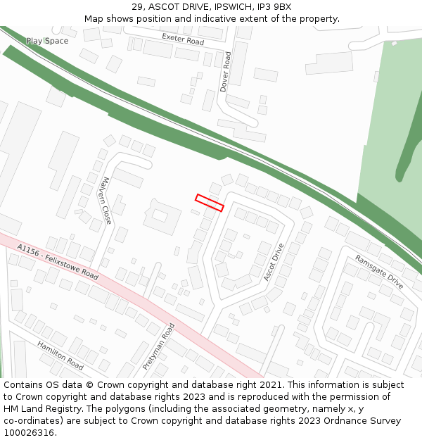 29, ASCOT DRIVE, IPSWICH, IP3 9BX: Location map and indicative extent of plot