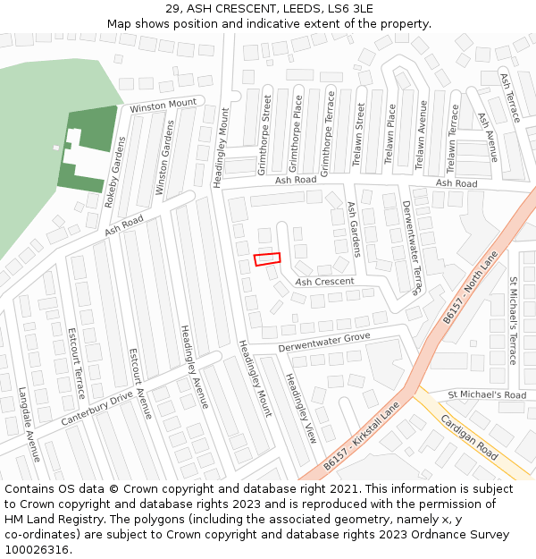29, ASH CRESCENT, LEEDS, LS6 3LE: Location map and indicative extent of plot