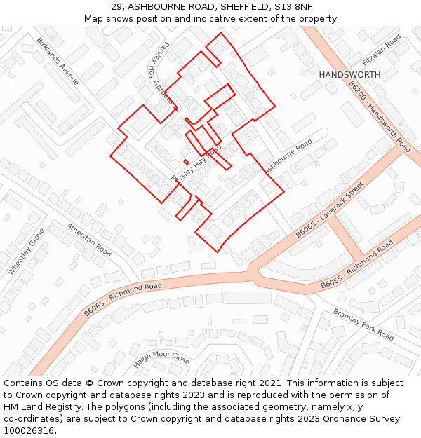 29, ASHBOURNE ROAD, SHEFFIELD, S13 8NF: Location map and indicative extent of plot