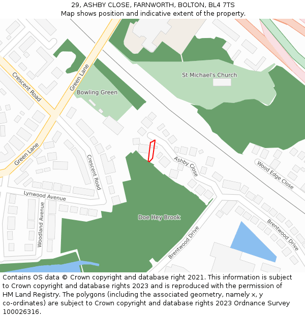 29, ASHBY CLOSE, FARNWORTH, BOLTON, BL4 7TS: Location map and indicative extent of plot