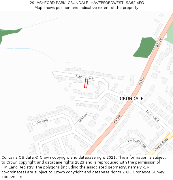 29, ASHFORD PARK, CRUNDALE, HAVERFORDWEST, SA62 4FG: Location map and indicative extent of plot