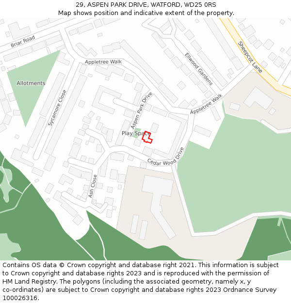29, ASPEN PARK DRIVE, WATFORD, WD25 0RS: Location map and indicative extent of plot