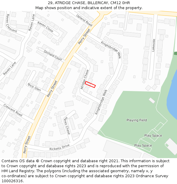 29, ATRIDGE CHASE, BILLERICAY, CM12 0HR: Location map and indicative extent of plot