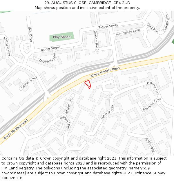 29, AUGUSTUS CLOSE, CAMBRIDGE, CB4 2UD: Location map and indicative extent of plot