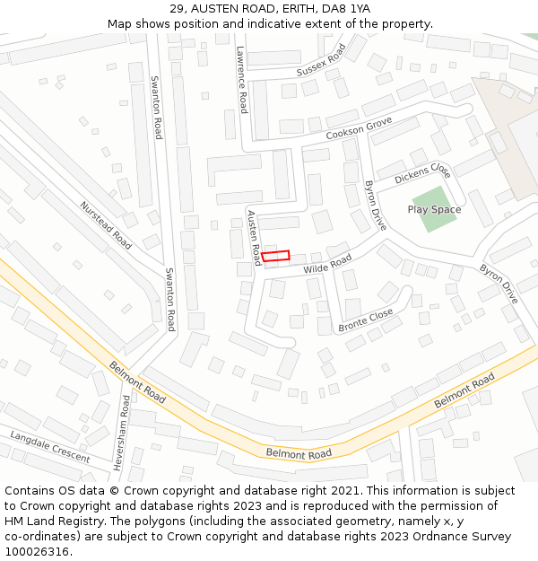 29, AUSTEN ROAD, ERITH, DA8 1YA: Location map and indicative extent of plot