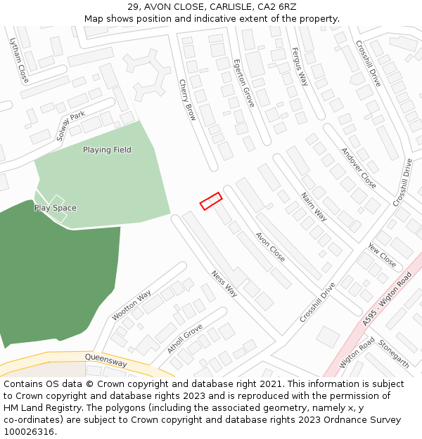 29, AVON CLOSE, CARLISLE, CA2 6RZ: Location map and indicative extent of plot