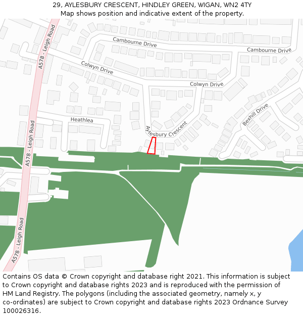 29, AYLESBURY CRESCENT, HINDLEY GREEN, WIGAN, WN2 4TY: Location map and indicative extent of plot