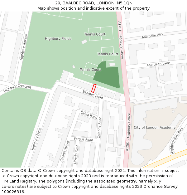29, BAALBEC ROAD, LONDON, N5 1QN: Location map and indicative extent of plot