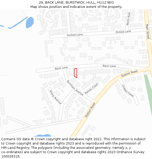 29, BACK LANE, BURSTWICK, HULL, HU12 9EG: Location map and indicative extent of plot