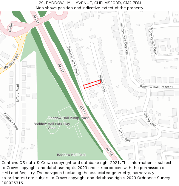 29, BADDOW HALL AVENUE, CHELMSFORD, CM2 7BN: Location map and indicative extent of plot