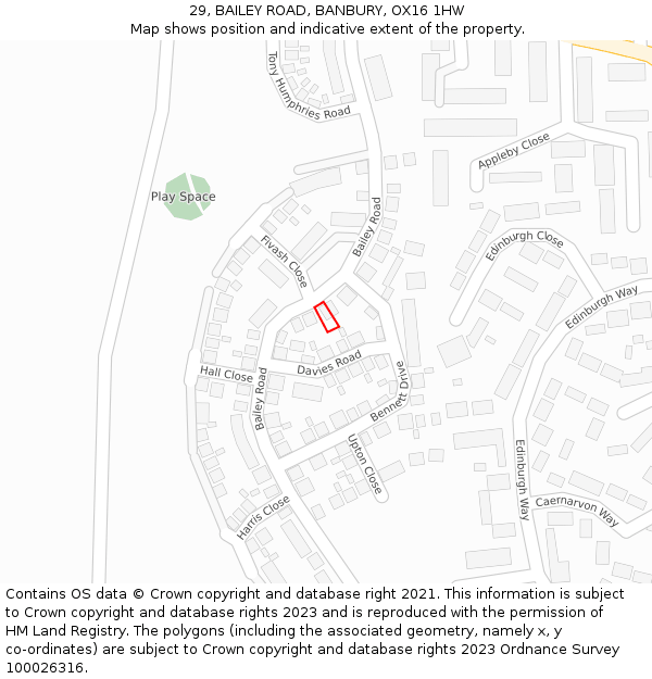 29, BAILEY ROAD, BANBURY, OX16 1HW: Location map and indicative extent of plot