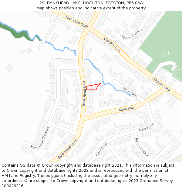 29, BANKHEAD LANE, HOGHTON, PRESTON, PR5 0AA: Location map and indicative extent of plot