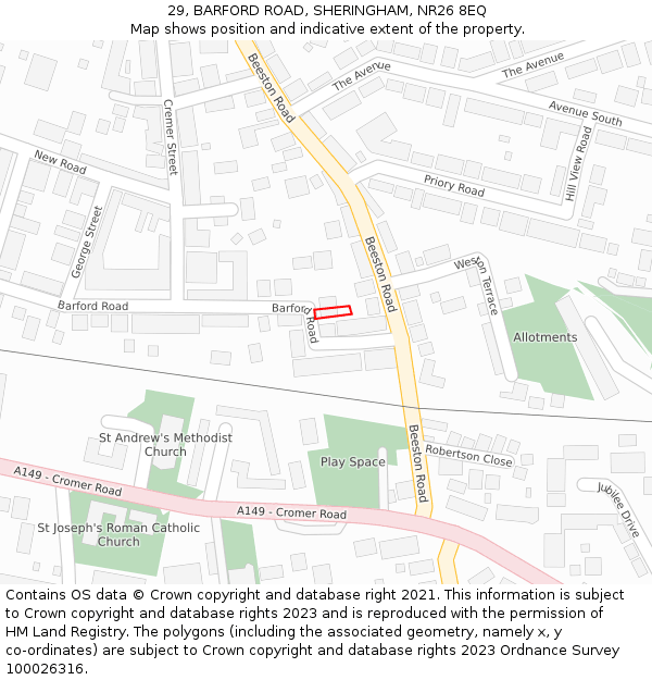 29, BARFORD ROAD, SHERINGHAM, NR26 8EQ: Location map and indicative extent of plot