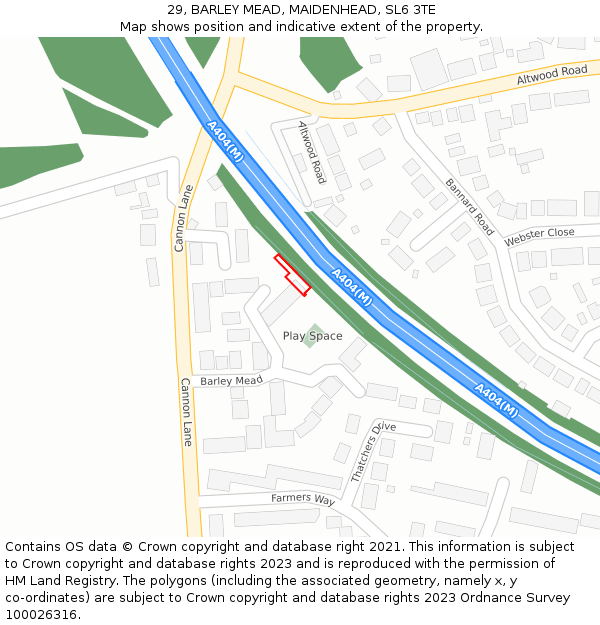 29, BARLEY MEAD, MAIDENHEAD, SL6 3TE: Location map and indicative extent of plot