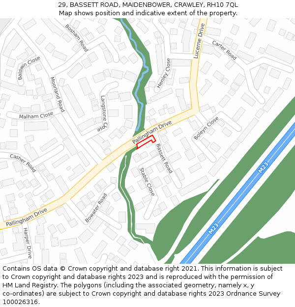 29, BASSETT ROAD, MAIDENBOWER, CRAWLEY, RH10 7QL: Location map and indicative extent of plot