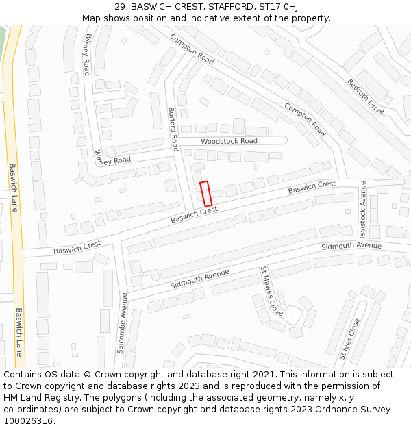 29, BASWICH CREST, STAFFORD, ST17 0HJ: Location map and indicative extent of plot