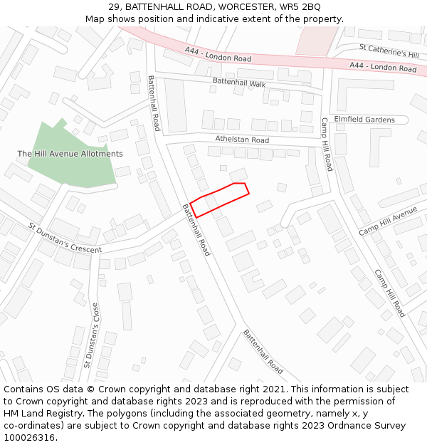 29, BATTENHALL ROAD, WORCESTER, WR5 2BQ: Location map and indicative extent of plot