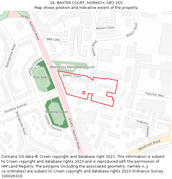 29, BAXTER COURT, NORWICH, NR3 2SS: Location map and indicative extent of plot