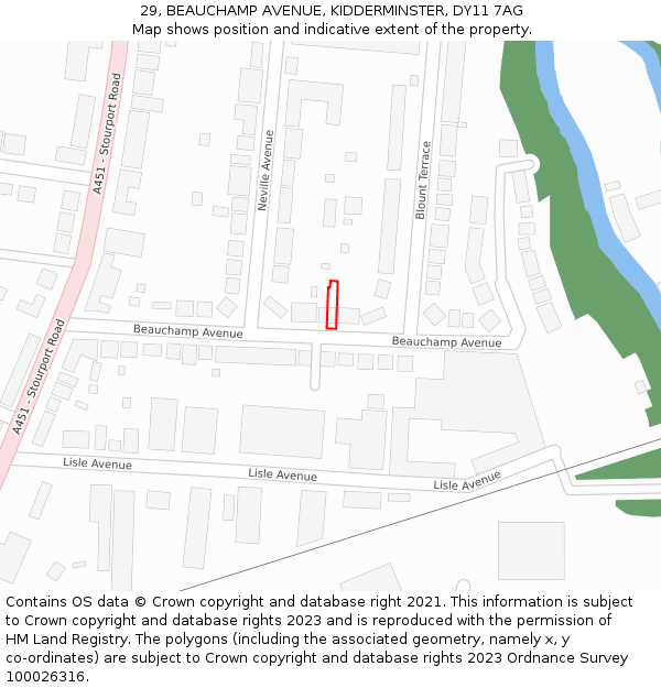 29, BEAUCHAMP AVENUE, KIDDERMINSTER, DY11 7AG: Location map and indicative extent of plot