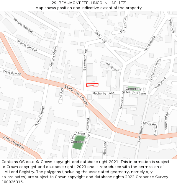 29, BEAUMONT FEE, LINCOLN, LN1 1EZ: Location map and indicative extent of plot