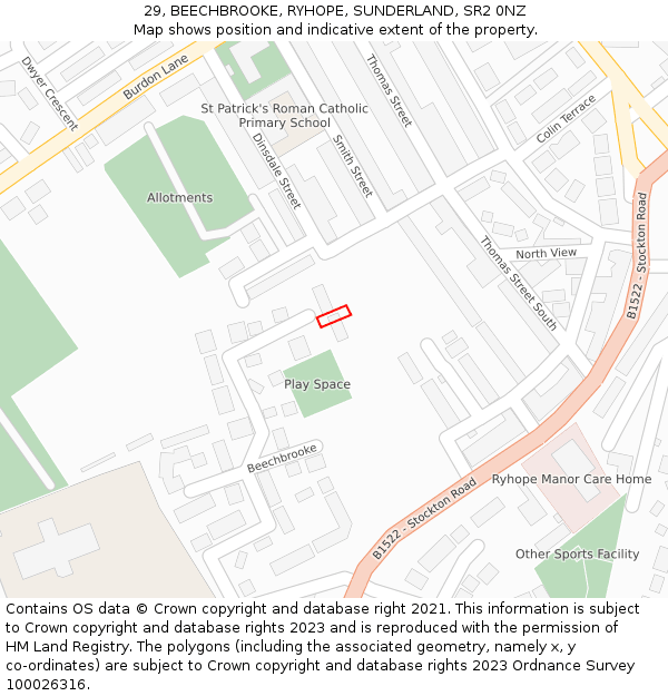 29, BEECHBROOKE, RYHOPE, SUNDERLAND, SR2 0NZ: Location map and indicative extent of plot