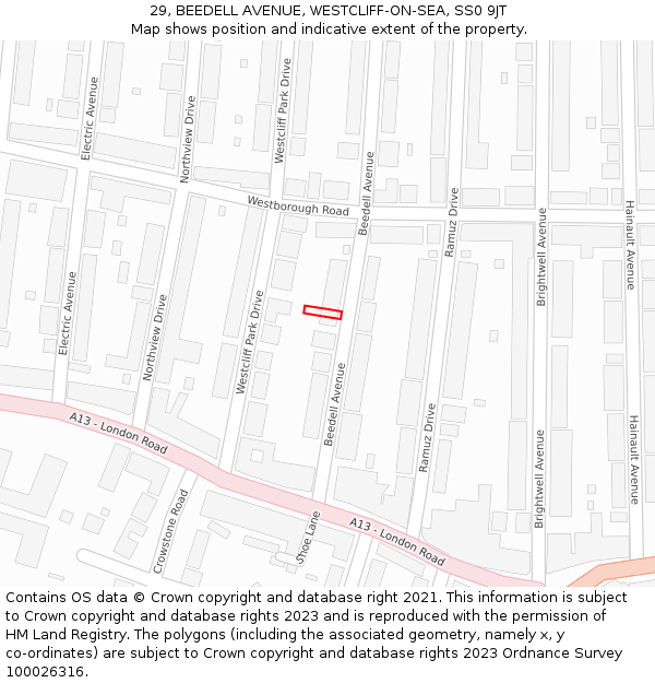 29, BEEDELL AVENUE, WESTCLIFF-ON-SEA, SS0 9JT: Location map and indicative extent of plot