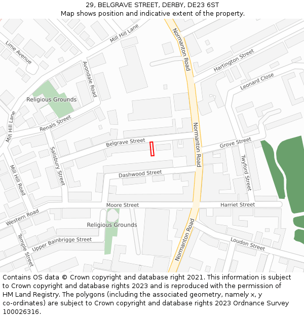 29, BELGRAVE STREET, DERBY, DE23 6ST: Location map and indicative extent of plot