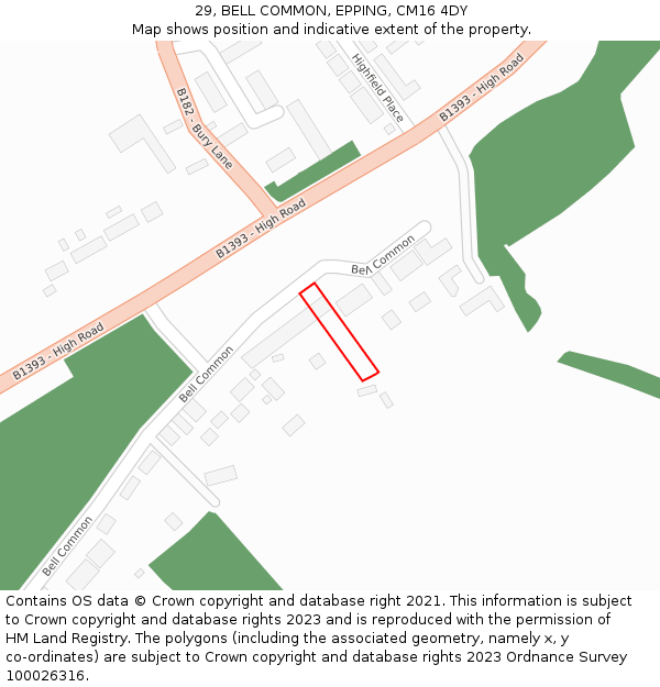 29, BELL COMMON, EPPING, CM16 4DY: Location map and indicative extent of plot
