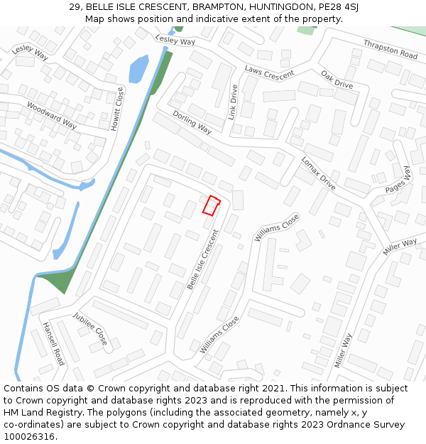 29, BELLE ISLE CRESCENT, BRAMPTON, HUNTINGDON, PE28 4SJ: Location map and indicative extent of plot
